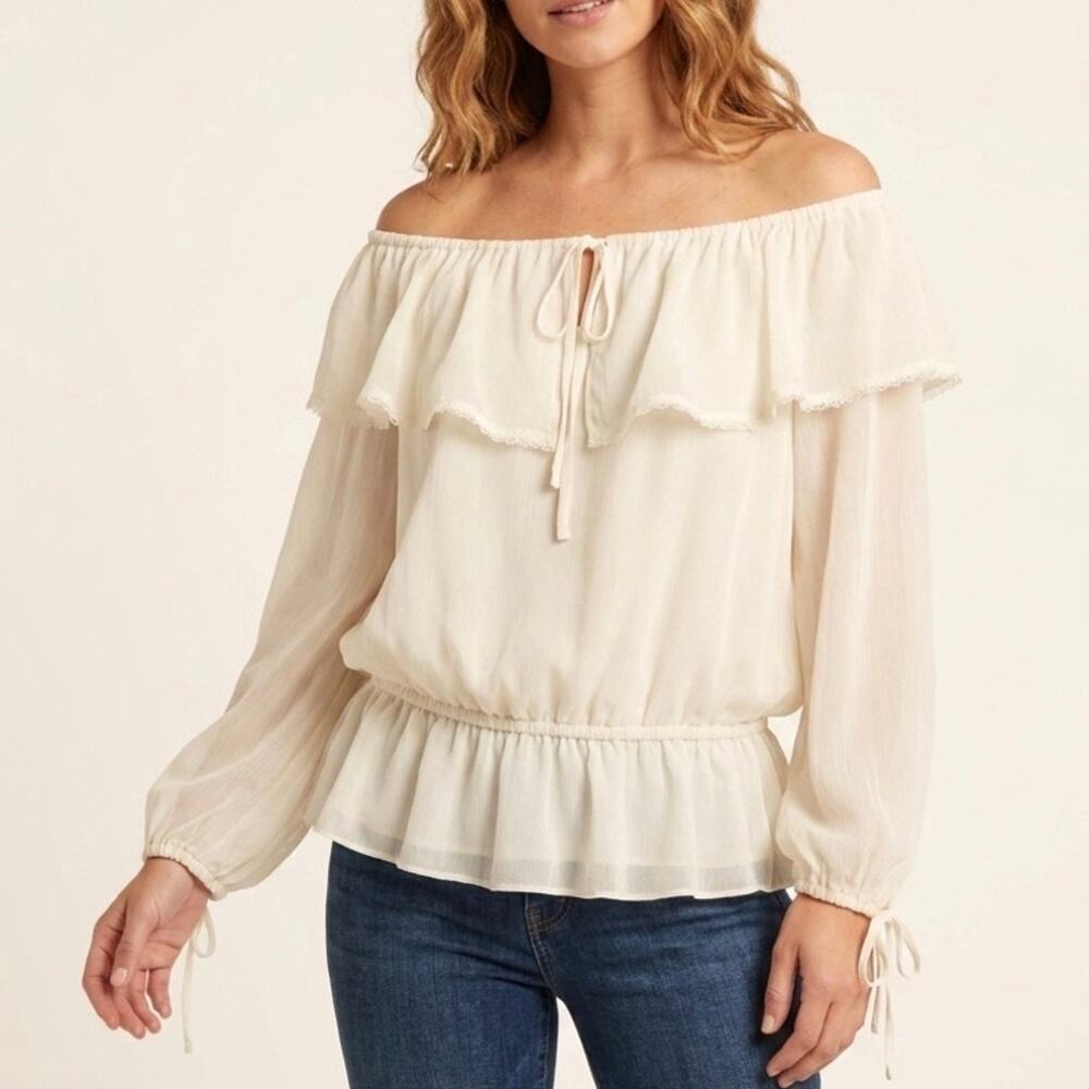 NWT New Directions Peasant Blouse Womens XL Cream Off Shoulder Ruffle Boho Top